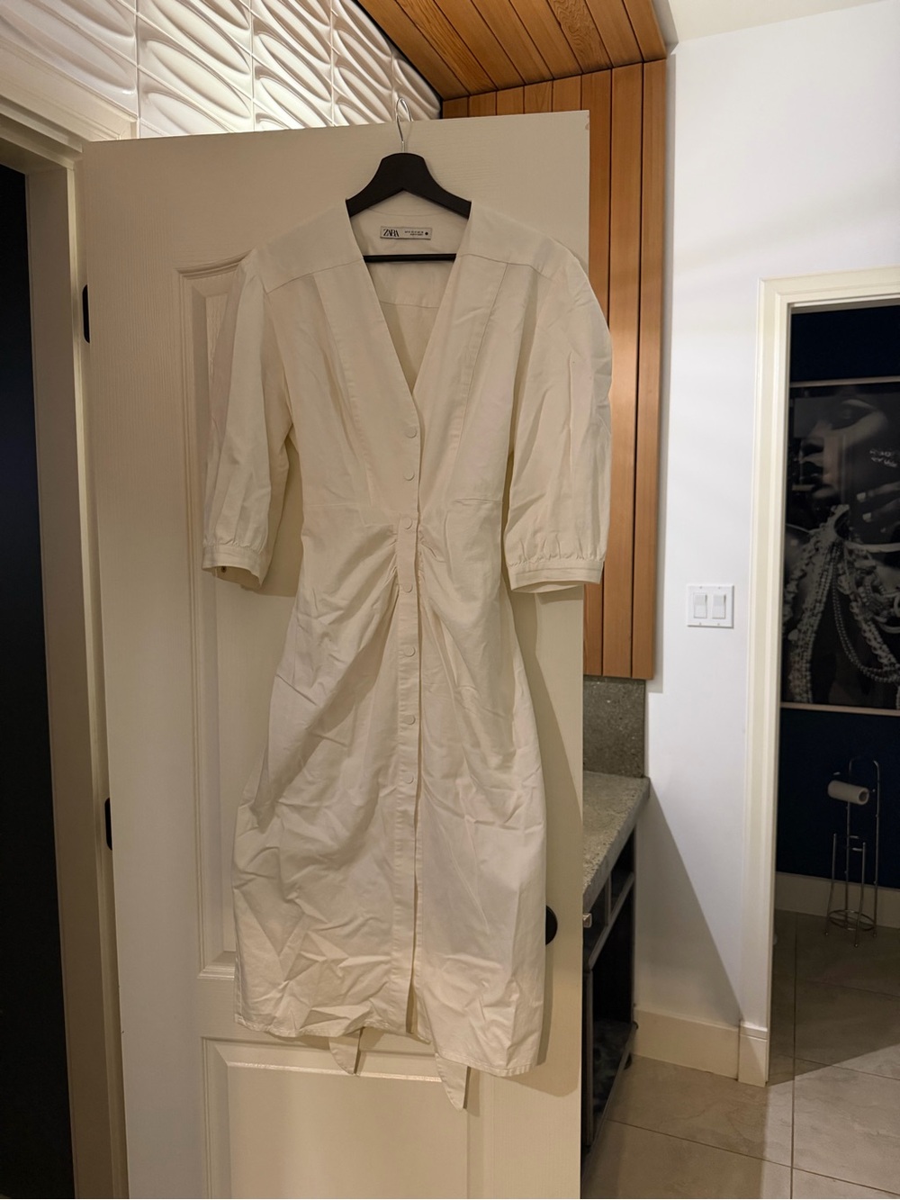 Zara Cream Button-Down Midi Dress